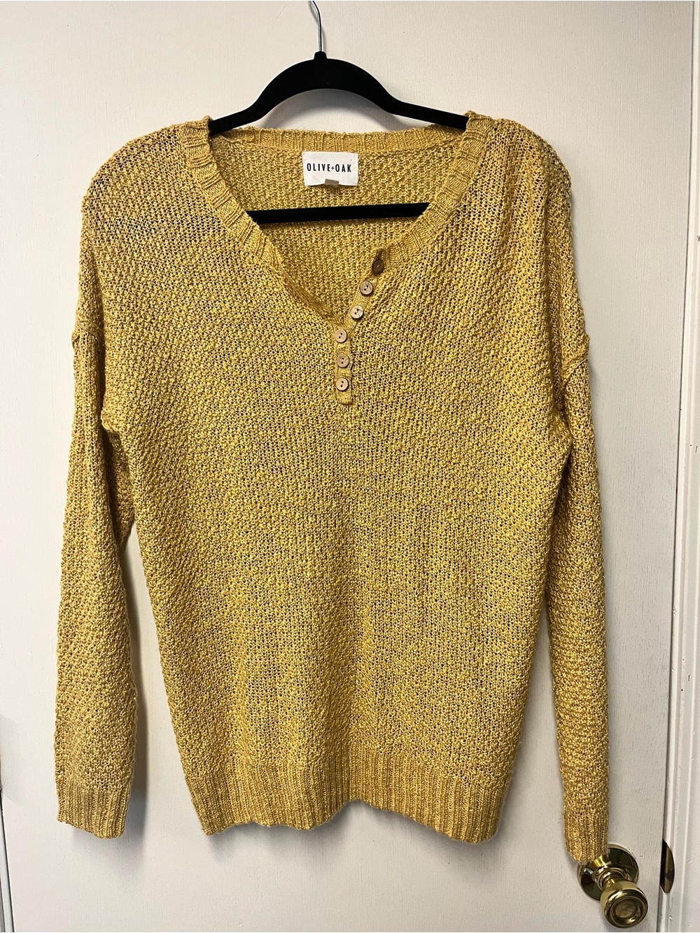 Olive + Oak Mustard Knit Henley Sweater Women’s Small Long Sleeve
